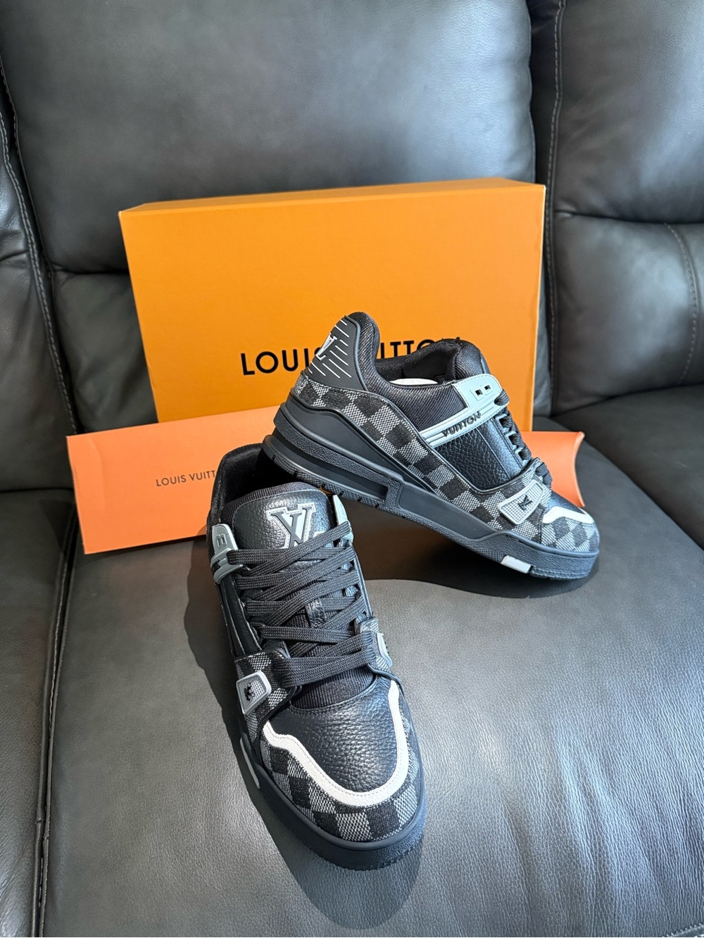 Louis Vuitton Men's Black & Gray Checker Low-Top Sneakers